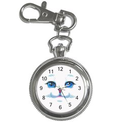 Cute White Cat Blue Eyes Face Key Chain Watches by Amaryn4rt