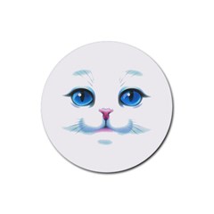 Cute White Cat Blue Eyes Face Rubber Round Coaster (4 Pack)  by Amaryn4rt