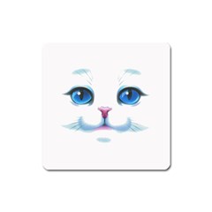 Cute White Cat Blue Eyes Face Square Magnet by Amaryn4rt