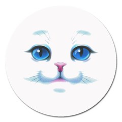 Cute White Cat Blue Eyes Face Magnet 5  (round) by Amaryn4rt