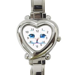 Cute White Cat Blue Eyes Face Heart Italian Charm Watch by Amaryn4rt