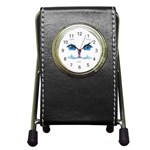 Cute White Cat Blue Eyes Face Pen Holder Desk Clocks Front