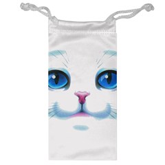 Cute White Cat Blue Eyes Face Jewelry Bag by Amaryn4rt