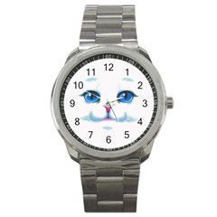 Cute White Cat Blue Eyes Face Sport Metal Watch by Amaryn4rt