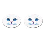 Cute White Cat Blue Eyes Face Cufflinks (Oval) Front(Pair)