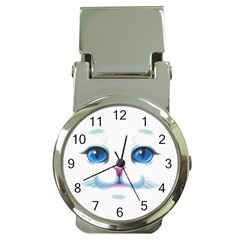 Cute White Cat Blue Eyes Face Money Clip Watches by Amaryn4rt