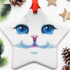 Cute White Cat Blue Eyes Face Star Ornament (two Sides) by Amaryn4rt