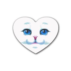 Cute White Cat Blue Eyes Face Heart Coaster (4 Pack)  by Amaryn4rt