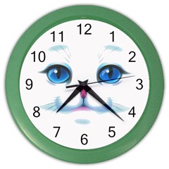 Cute White Cat Blue Eyes Face Color Wall Clocks by Amaryn4rt