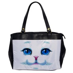 Cute White Cat Blue Eyes Face Office Handbags by Amaryn4rt