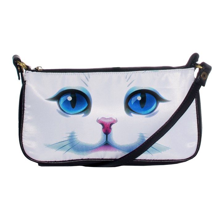 Cute White Cat Blue Eyes Face Shoulder Clutch Bags