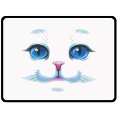 Cute White Cat Blue Eyes Face Fleece Blanket (large)  by Amaryn4rt