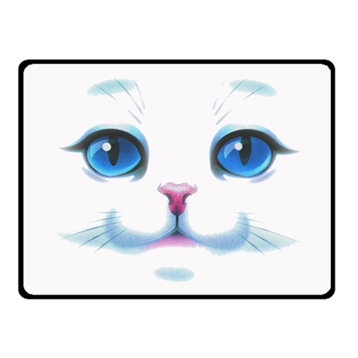 Cute White Cat Blue Eyes Face Fleece Blanket (Small)