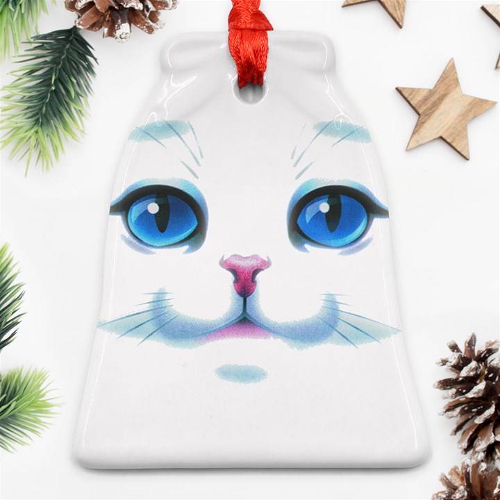 Cute White Cat Blue Eyes Face Bell Ornament (Two Sides)