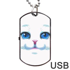 Cute White Cat Blue Eyes Face Dog Tag Usb Flash (one Side) by Amaryn4rt