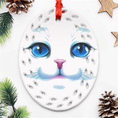 Cute White Cat Blue Eyes Face Oval Filigree Ornament (two Sides) by Amaryn4rt