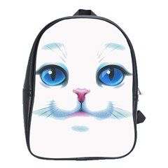 Cute White Cat Blue Eyes Face School Bags (xl) 