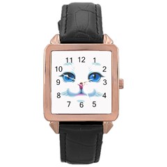 Cute White Cat Blue Eyes Face Rose Gold Leather Watch  by Amaryn4rt