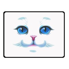 Cute White Cat Blue Eyes Face Double Sided Fleece Blanket (small) 