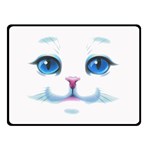 Cute White Cat Blue Eyes Face Double Sided Fleece Blanket (Small)  45 x34  Blanket Front