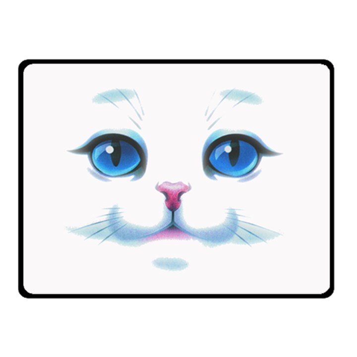 Cute White Cat Blue Eyes Face Double Sided Fleece Blanket (Small) 