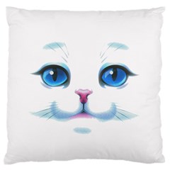 Cute White Cat Blue Eyes Face Large Flano Cushion Case (two Sides) by Amaryn4rt