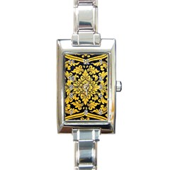 Flower Pattern In Traditional Thai Style Art Painting On Window Of The Temple Rectangle Italian Charm Watch by Amaryn4rt