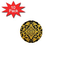 Flower Pattern In Traditional Thai Style Art Painting On Window Of The Temple 1  Mini Buttons (10 Pack)  by Amaryn4rt