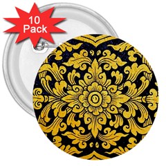 Flower Pattern In Traditional Thai Style Art Painting On Window Of The Temple 3  Buttons (10 Pack)  by Amaryn4rt