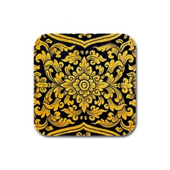 Flower Pattern In Traditional Thai Style Art Painting On Window Of The Temple Rubber Square Coaster (4 Pack)  by Amaryn4rt