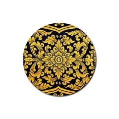 Flower Pattern In Traditional Thai Style Art Painting On Window Of The Temple Rubber Coaster (round) 