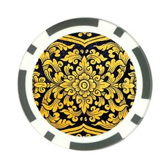 Flower Pattern In Traditional Thai Style Art Painting On Window Of The Temple Poker Chip Card Guard by Amaryn4rt