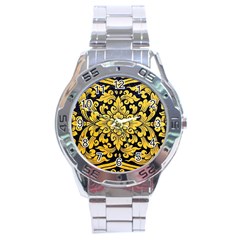 Flower Pattern In Traditional Thai Style Art Painting On Window Of The Temple Stainless Steel Analogue Watch by Amaryn4rt