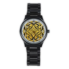 Flower Pattern In Traditional Thai Style Art Painting On Window Of The Temple Stainless Steel Round Watch by Amaryn4rt