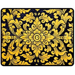 Flower Pattern In Traditional Thai Style Art Painting On Window Of The Temple Double Sided Fleece Blanket (medium)  by Amaryn4rt