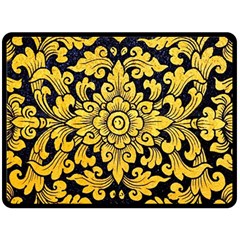 Flower Pattern In Traditional Thai Style Art Painting On Window Of The Temple Double Sided Fleece Blanket (large)  by Amaryn4rt