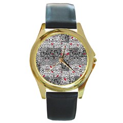 Sribble Plaid Round Gold Metal Watch by Amaryn4rt