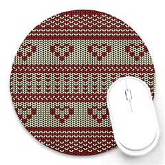 Stitched Seamless Pattern With Silhouette Of Heart Round Mousepads by Amaryn4rt