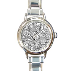 Zentangle Art Patterns Round Italian Charm Watch by Amaryn4rt