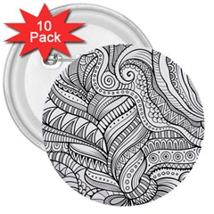 Zentangle Art Patterns 3  Buttons (10 Pack) 