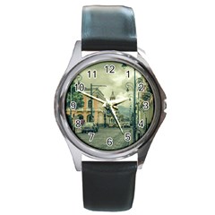 Historic Center Urban Scene At Riobamba City, Ecuador Round Metal Watch by dflcprints