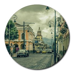 Historic Center Urban Scene At Riobamba City, Ecuador Round Mousepads by dflcprints