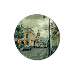 Historic Center Urban Scene At Riobamba City, Ecuador Rubber Round Coaster (4 Pack)  by dflcprints