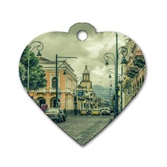 Historic Center Urban Scene At Riobamba City, Ecuador Dog Tag Heart (two Sides) by dflcprints