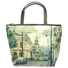 Historic Center Urban Scene At Riobamba City, Ecuador Bucket Bags by dflcprints