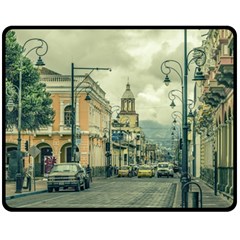 Historic Center Urban Scene At Riobamba City, Ecuador Fleece Blanket (medium)  by dflcprints