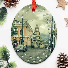 Historic Center Urban Scene At Riobamba City, Ecuador Ornament (oval Filigree) by dflcprints