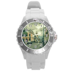 Historic Center Urban Scene At Riobamba City, Ecuador Round Plastic Sport Watch (l)