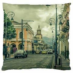 Historic Center Urban Scene At Riobamba City, Ecuador Large Cushion Case (two Sides) by dflcprints