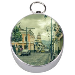 Historic Center Urban Scene At Riobamba City, Ecuador Silver Compasses by dflcprints